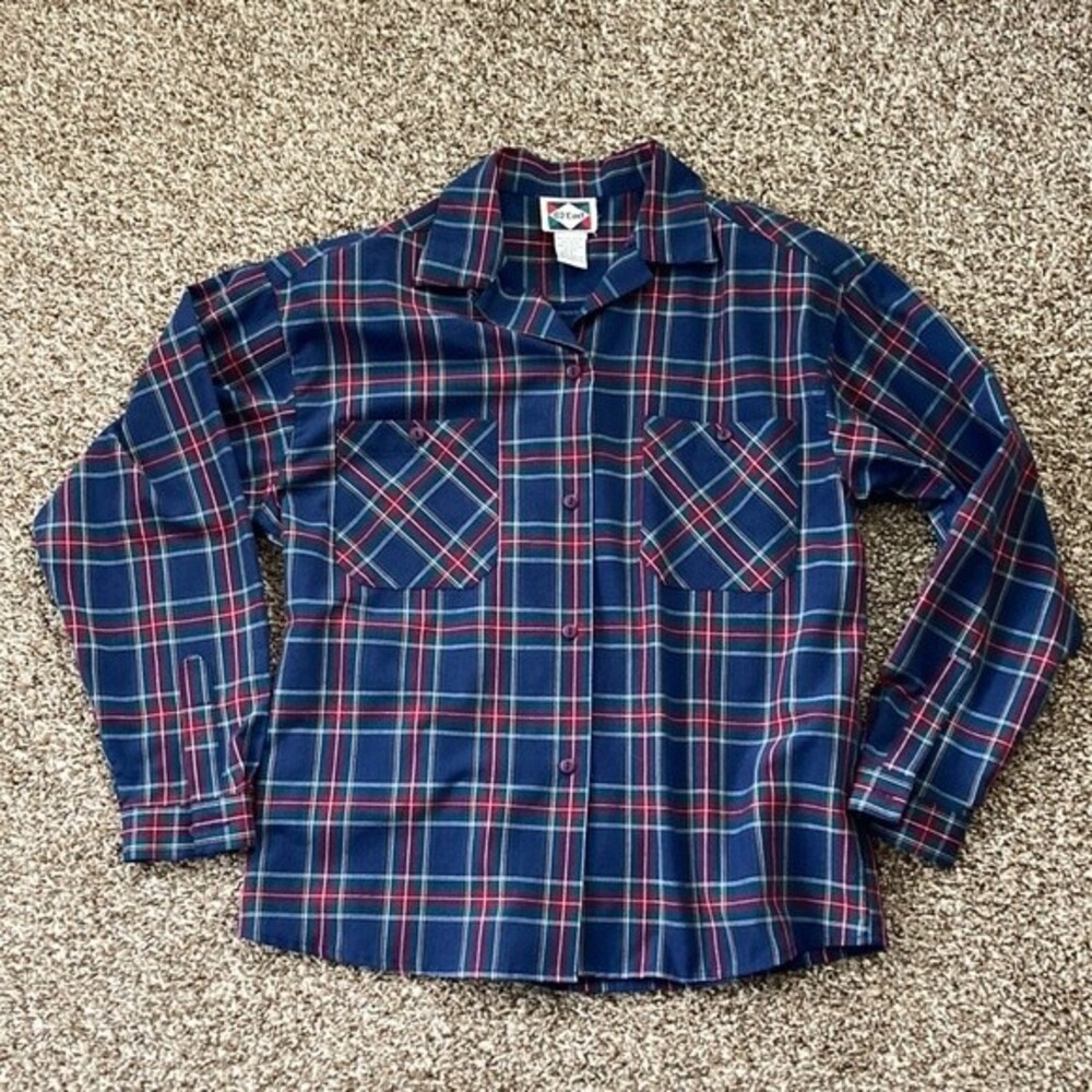 Vintage 62 East Tartan Plaid Button Navy Up Button Pocket Shirt Small - Picture 9 of 9